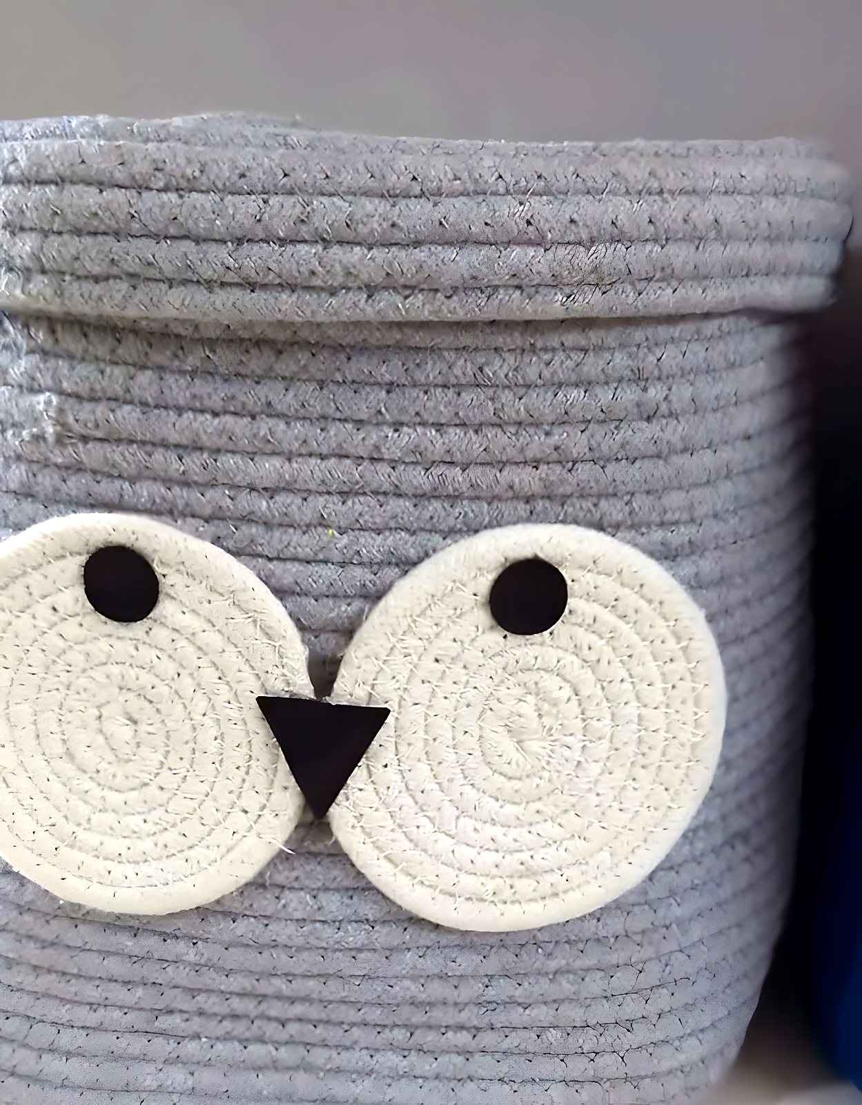 Grey cotton owl storage basket