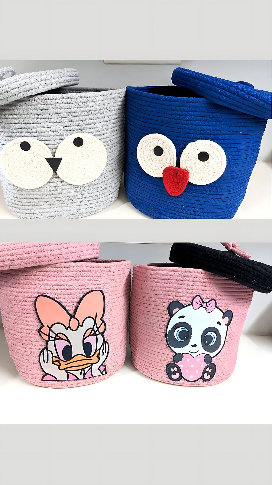 Cotton rope storage baskets with character designs