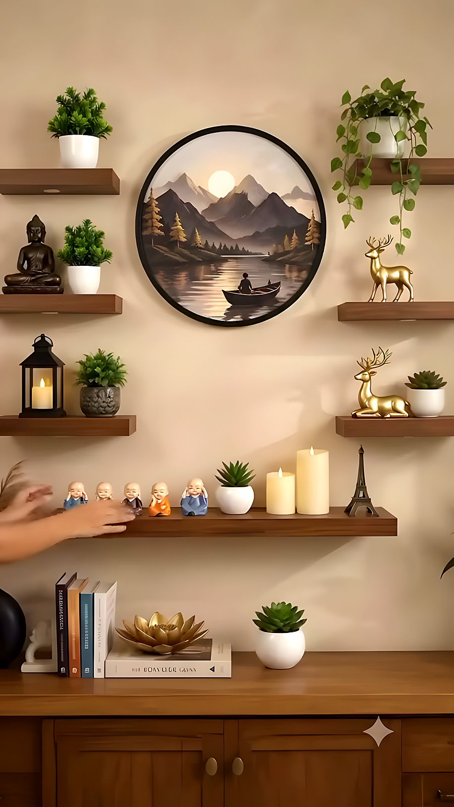 Styling floating shelves with décor accents